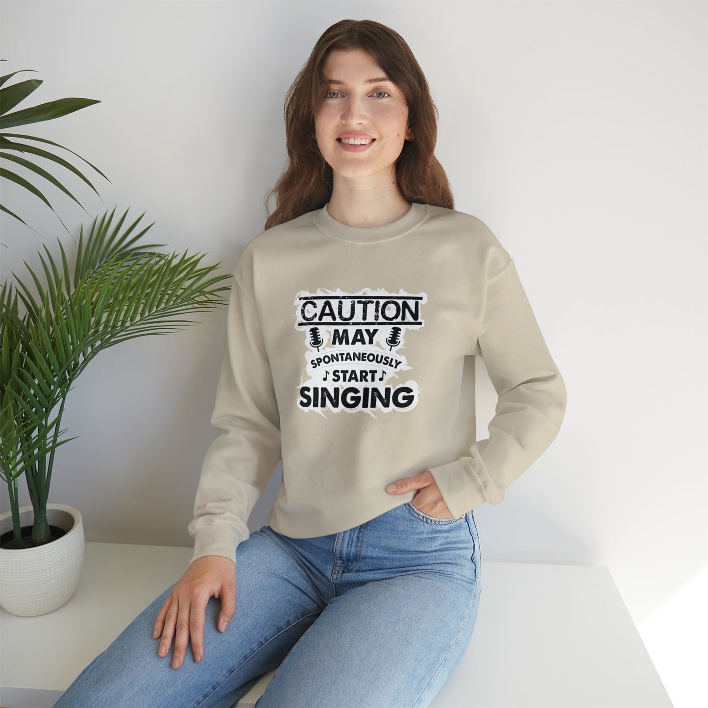 Caution May Spontaneously Start Singing Crewneck Sweatshirt